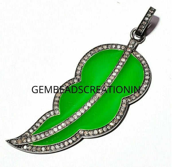 45x20mm Pave Diamond Enamel Leaf Pendant 925 Sterling Silver Handmade J Necklace Pendant Bakelite jewelry