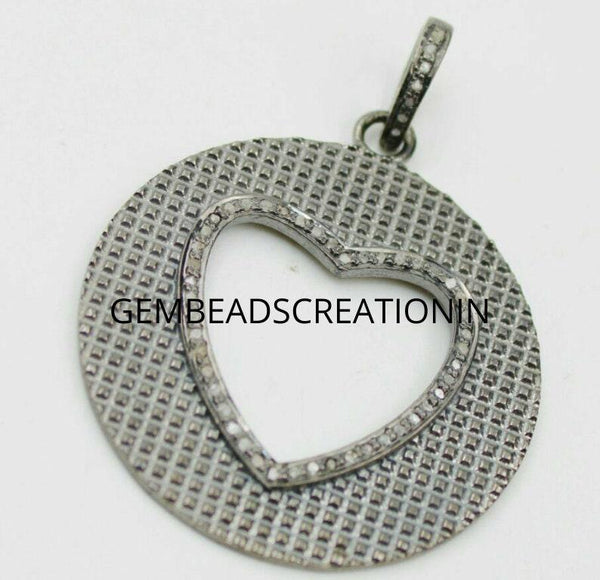 48x35mm pave diamond heart pendant heart necklace love pendant handmade jewelry 925 sterling silver gift for her round heart pendant
