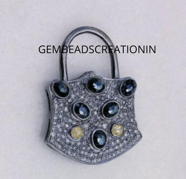 Pave Diamond Lock Pendant 925 Sterling Silver 32x20mm Unisex Handmade Fine Jewelry Diamond Necklace Pendant Black Spinel Opal Pendant Gifts