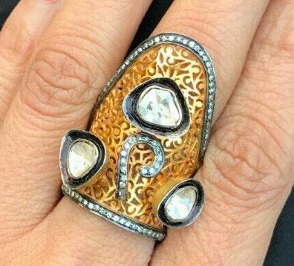 Polki Diamond Victorian Ring 925 Silver Rosecut Diamond Filigree Proposal Ring Pave Diamond Ring Jewelry Gift Ideas Women Rings Halloween