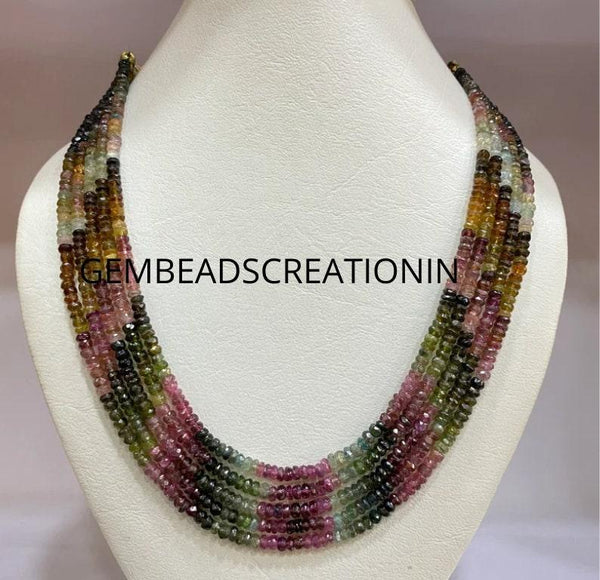 4-5mm Natural Multi Tourmaline Necklace Rondelle Beaded Necklace Gift Ideas Tourmaline Gemstone Jewelry Anniversary Bridesmaid Gifts