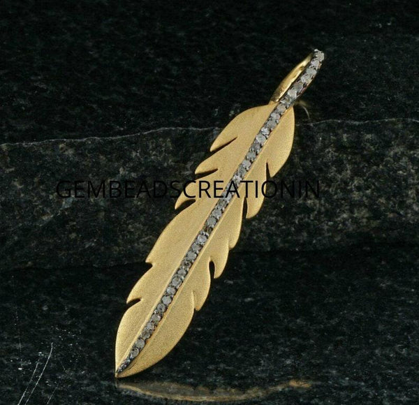 Diamond Leaf Pendant 925 Silver Handmade Gold Finish Leaf Diamond Necklace Diamond Jewelry Gift Ideas Minimalist Dainty Pendant Gifts 50mm