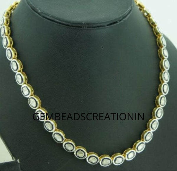 Natural Uncut Diamond Polki Jewelry 925 Sterling Silver Necklace Jewelry Handmade Diamond Jewelry Women Choker Necklace Gift For Her