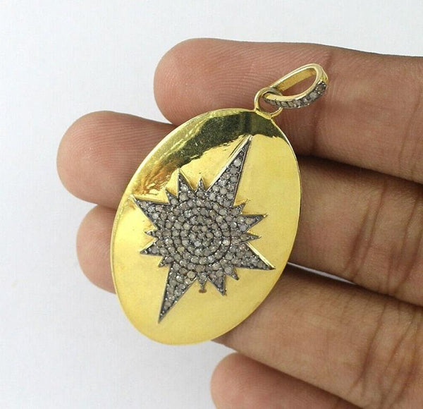 pave diamond designer pendant handmade star necklace jewelry 925 sterling silver diamond jewelry gifts oval shape pendant
