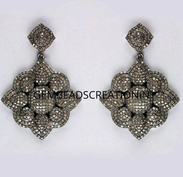 Flower Dangle Earring Pave Diamond 925 Silver Diamond Natural Handmade Jewelry Halloween Gift Jewelry Diamond Earring Women Designer Jewelry