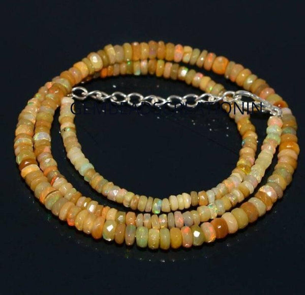4-5mm Ethiopian Opal Necklace Fire Natural Opal Necklace 925 Sterling Silver Opal Beaded Women Necklace Faceted Opal Jewelry Gift Ideas