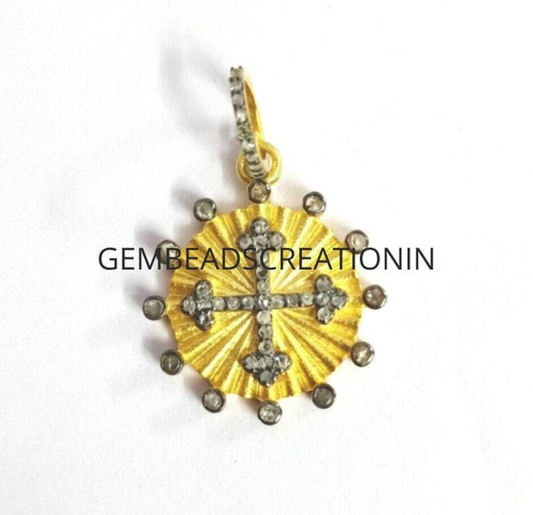 pave diamond pendant cross charm pendant diamond round pendant 925 sterling silver handmade jewelry necklace pendant 18mm religious pendant