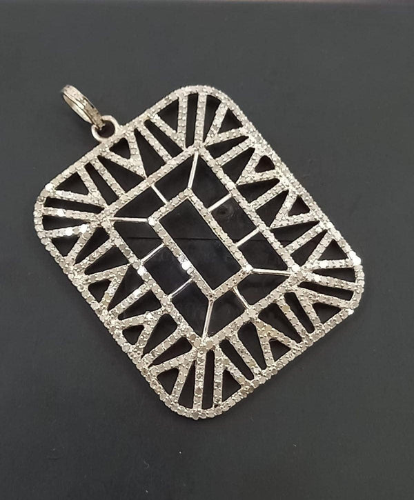 Pave Diamond Rectangle Pendant/925 Sterling Silver/51x38mm Diamond Pendant/Designer Pendant Necklace/Fine Jewelry/Art Deco Boho Jewelry