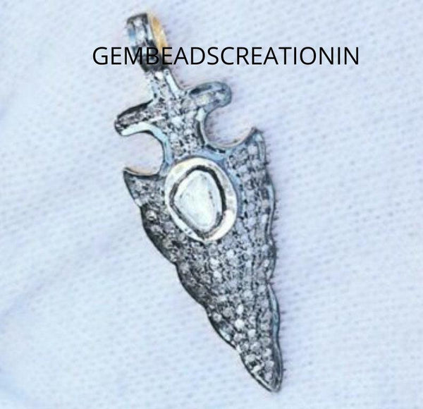 Pave Diamond Arrowhead/Diamond Necklace Pendant/925 Sterling Silver/Rosecut Polki Arrowhead/Antique Finish/Handmade Fine Jewelry/Minimalist