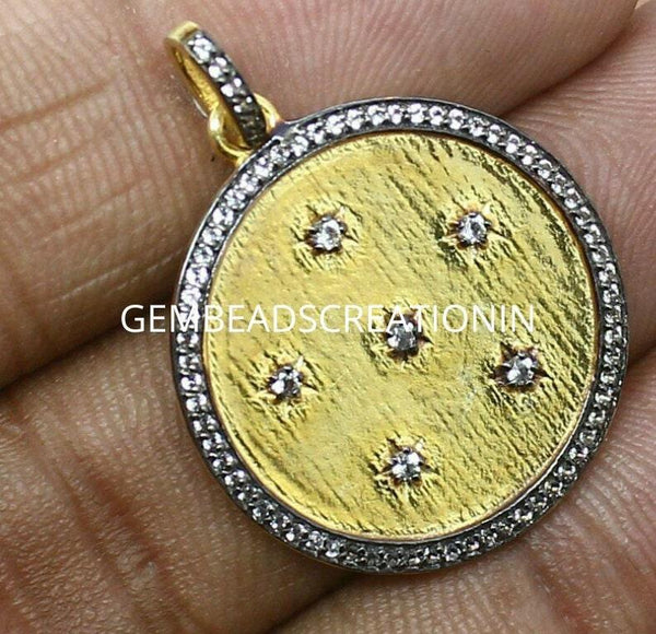 25mm Natural Diamond Round Disc Pendant 925 Silver Necklace Jewelry Unisex Pendant Necklace Dainty Minimalist Art Deco Jewelry Halloween