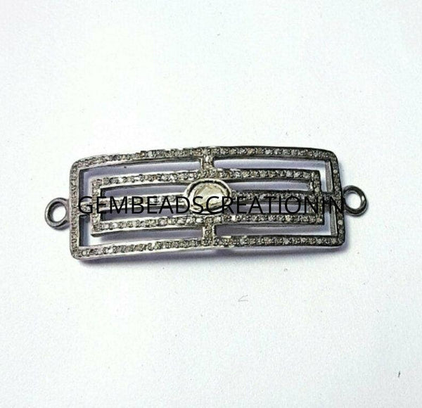55x20mm Pave diamond rosecut connector 925 sterling silver handmade bracelet necklace connector jewelry findings