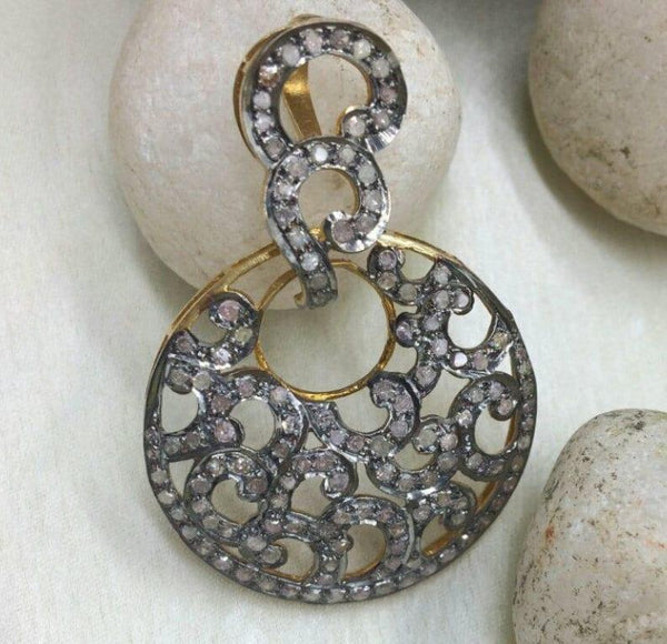 Pave Diamond Round Pendant 925 Silver Diamond Handmade Jewelry Pendant Necklace Filigree Designer Pendant Birthday Gift For Her  48x34mm