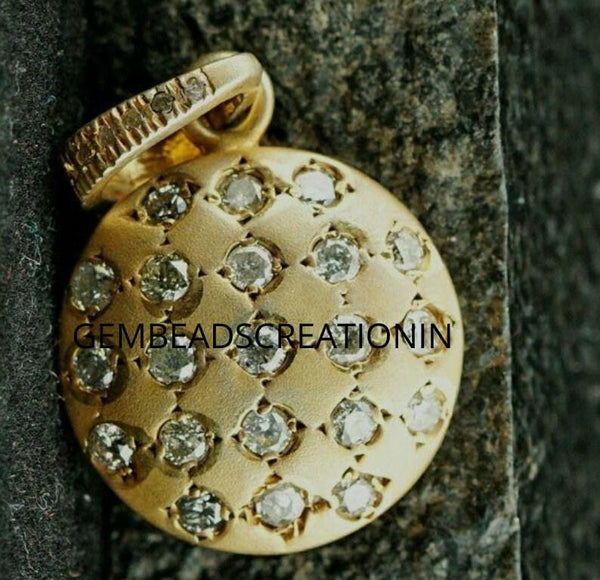 16mm Pave Diamond Disc Pendant 925 Silver Diamond Matte Finish Handmade Jewelry Dainty Minimalist Jewelry Fine Jewelry Round Pendant
