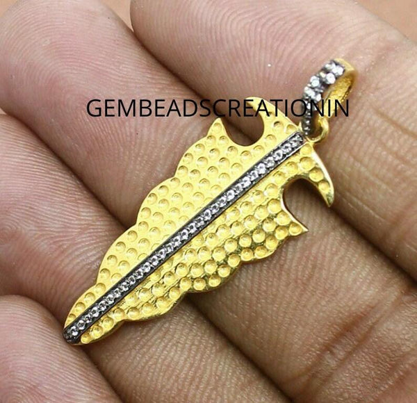 40x15mm Pave Diamond Textured Pendant 925 Silver Handmade Jewelry Gift For Her Arrowhead Pendant Necklace