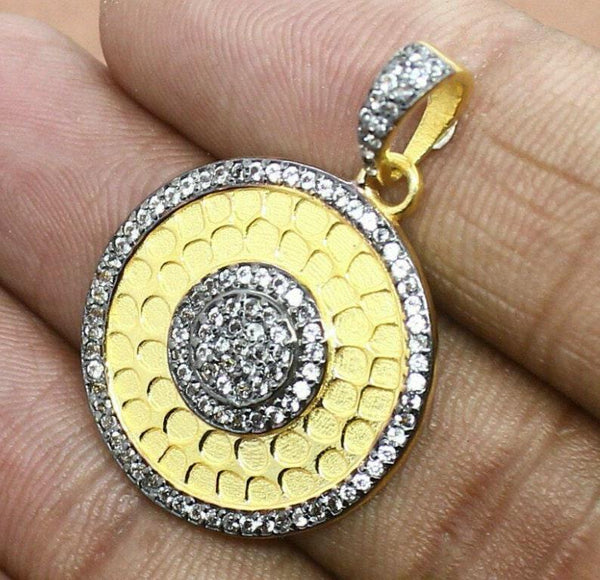 25mm Pave Diamond Round Pendant 925 Sterling Silver Diamond Textured Pendant Handmade Jewelry Gift For Her Fine Unisex Jewelry