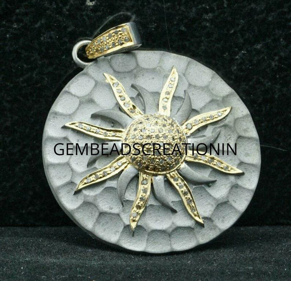 35mm Pave Diamond Jewelry 925 Silver Round Sun Pendant Birthday Gift Charm For Her Diamond Pendant handmade Fine Jewelry Minimalist Art Deco