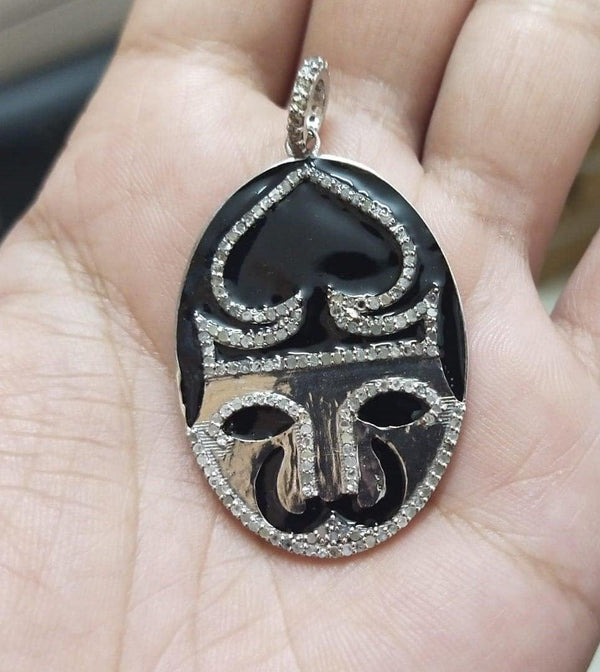 Natural Pave Diamond Enamel Pendant Bakelite Oval Pendant Silver Diamond Pendant 43x29mm Necklace Pendant Handmade Jewelry Gifts