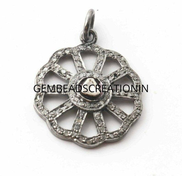 Natural Uncut Polki Diamond Flower Pendant 925 Sterling Silver Pave Diamond Pendant Rosecut Flower Pendant Handmade Necklace Jewelry Gifts