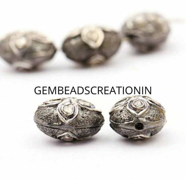16x9mm Polki Rose Cut Pave Diamond Beads 925 Silver Oval Shape Beads Jewelry Findings Wholesale Beads Necklace Bracelet Jewelry Making