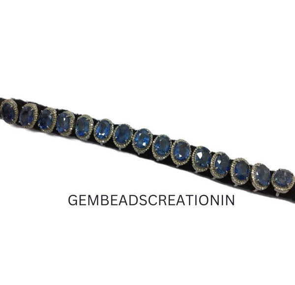 RoseCut Pave Diamond Blue Sapphire Thread Macrame Bracelet Jewelry in 925 Sterling Silver