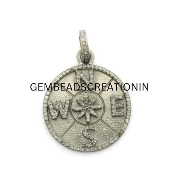26mm Compass Medallion Pendant Pave Diamond Pendant Compass Round Pendant/East West Pendant/North Star Pendant Jewelry/Fine Jewelry Gifts
