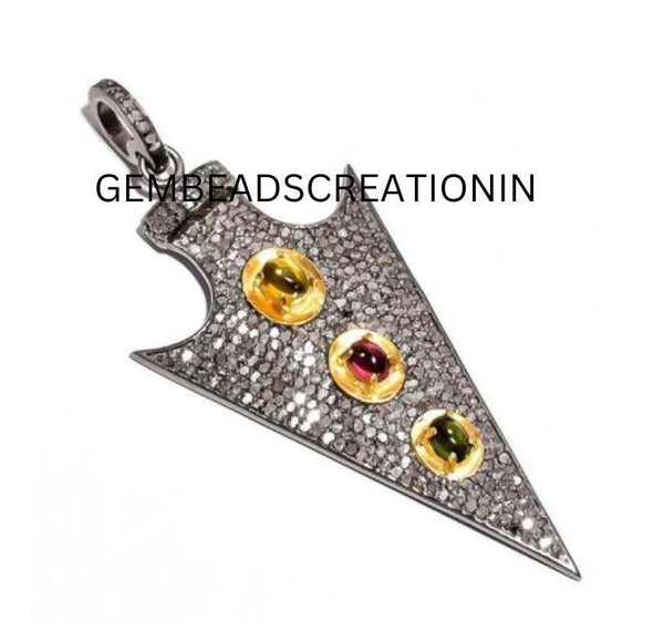 Pave Diamond Arrowhead Pendant/925 Sterling Silver/Multi Tourmaline Arrowhead/Diamond Fine Jewelry/Handmade Jewelry Necklace Pendant/Gifts