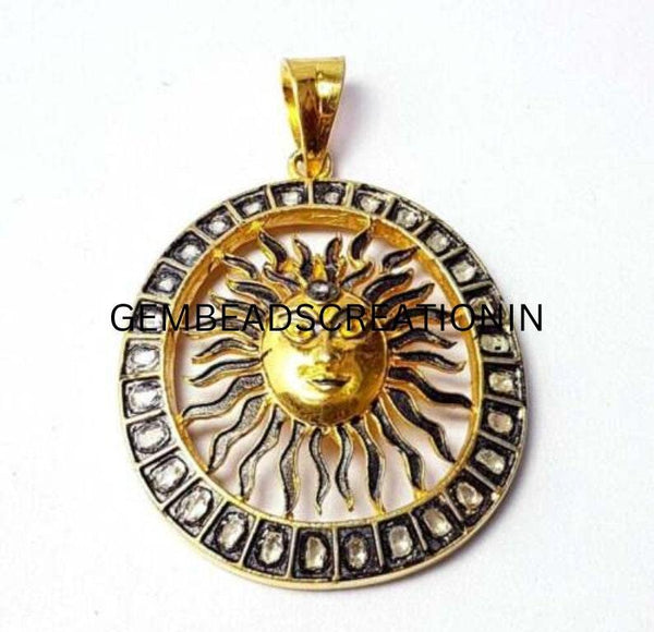 Rosecut Polki Diamond Sunburst Pendant/925 Sterling Silver/Necklace Pendant/Polki Diamond Vintage Jewelry/Wedding Anniversary/Unisex Gifts