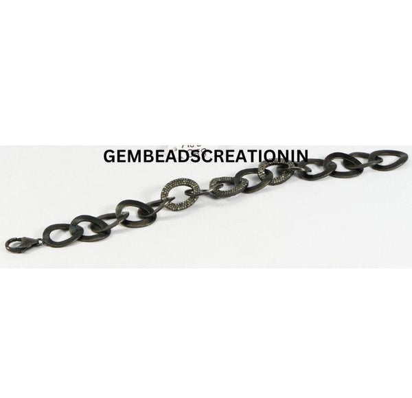 Pave Diamond Oval Chain Bracelet Diamond Bracelet Handmade Bracelet Cable Chain Bracelet Gift For Her Matte Finish Link Bracelet