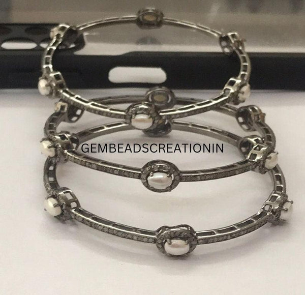 Pearl Diamond Stacking Bangle 925 Sterling Silver Bangle Bracelet Women Jewelry Pearl Gemstone Diamond Jewelry Bridesmaid Anniversary Gift