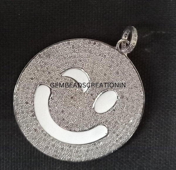 Pave Diamond Smiley Face Pendant Teasing Face Pendant Smiley Necklace Customized Handmade Jewelry 925 Silver Diamond Emoji Dainty Pendant