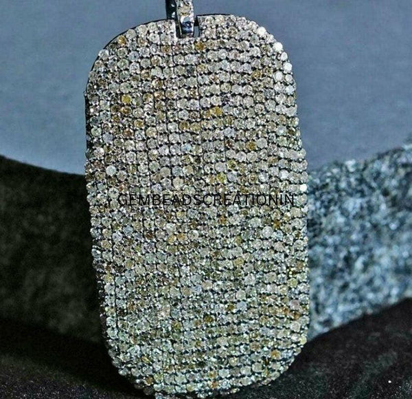 Pave Diamond Rectangle Pendant/925 Sterling Silver/52x27mm Diamond Necklace/Dog Tag Jewelry/Handmade Jewelry/Antique Finish Necklace Pendant