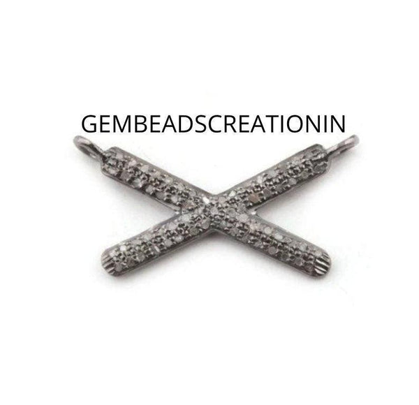 Pave Diamond Cross Connector/925 Sterling Silver/26x12mm Diamond Charm Pendant/Diamond Jewelry Findings/Bracelet Charm/Craft Supplies