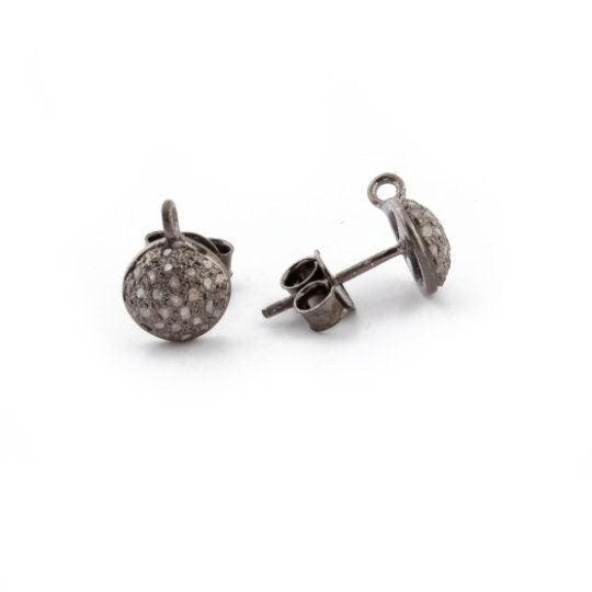 Pave Diamond Round Stud Earrings/12x9mm Round Disc Minimalist Studs/Gift For Her/925 Silver Studs/Diamond Stud Earrings/Diamond Jewelry