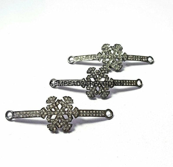 50x17mm Pave Diamond Snowflakes Connector 925 Silver Diamond Jewelry Chain Connector Bracelet Link Jewelry Connector Necklace Charm Findings
