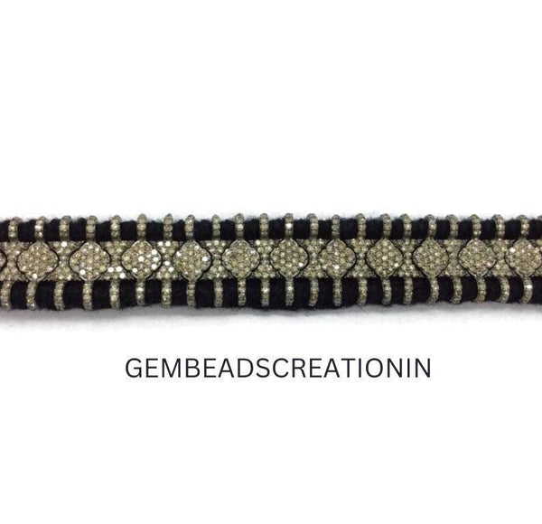 RoseCut Pave Diamond Macrame Tennis Thread Bracelet Jewelry in 925 Sterling Silver