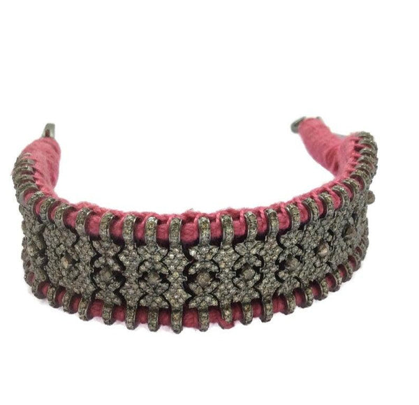 RoseCut Pave Diamond Macrame Tennis Thread Bangle Bracelet Jewelry in 925 Sterling Silver