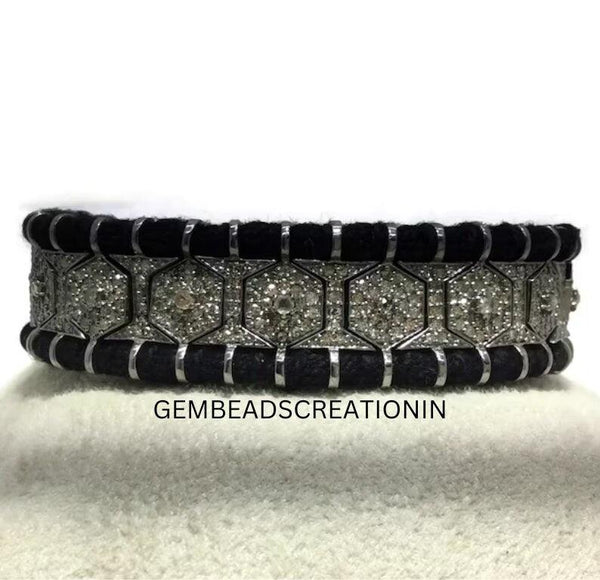 RoseCut Pave Diamond Antique Finish Thread Bangle Bracelet Jewelry in 925 Sterling Silver