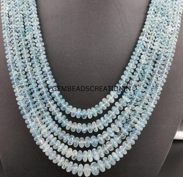 5-10mm Aquamarine Smooth Gemstone Necklace/Aquamarine Necklace/Gemstone Rondelle Beads/Handmade Jewelry/Anniversary Engagement Gift For Her