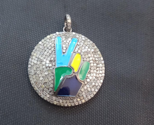 Antique Pave Diamond Pendant/39x34mm Diamond Bakelite Enamel Pendant/Diamond Yo Yo Pendant/Pendant Necklace/Handmade Minimalist Jewelry
