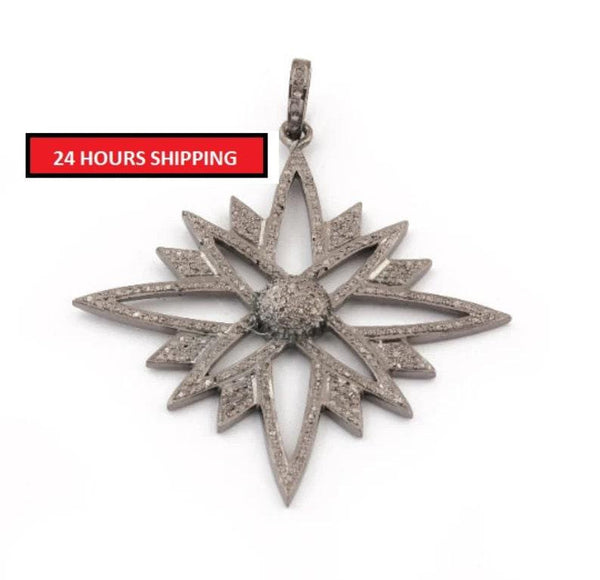 Pave Diamond Starburst Pendant/925 Silver Pendant/58x54mm Diamond Pendant/Star Necklace/Star OF David/Jewish Star/Pendant Necklace Jewelry