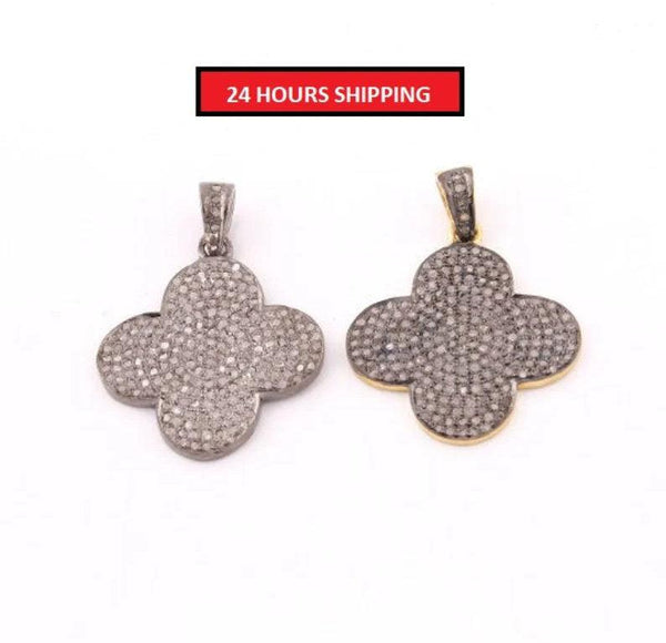 Pave Diamond Clover Pendant 925 Sterling Silver 25x21mm Diamond Clover Necklace Four Leaf Clover Handmade Jewelry Gift Jewelry