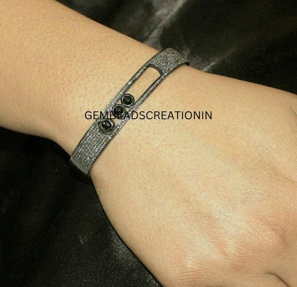 Pave Diamond Spinel Bracelet 925 Silver Moveable Bangle Bracelet Handmade Jewelry Gift For Her Fine Jewelry Stacking Minimalist Bangle