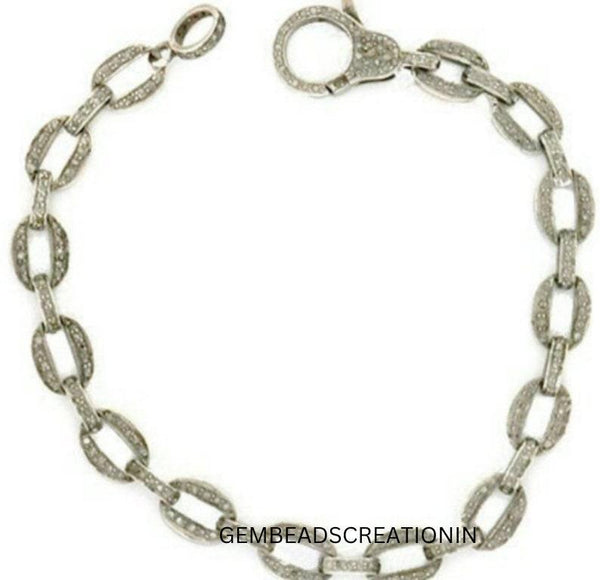 Pave Diamond Chain Link Bracelet 925 Sterling Silver Diamond Wedding Jewelry Handmade Jewelry Gift For Her Anniversary Gifts