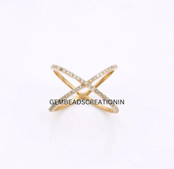 14k Solid Gold Criss Cross Ring Pave Diamond X Ring Infinity Band Double Band Ring Anniversary Wedding Gift Eternity Ring Minimalist Jewelry