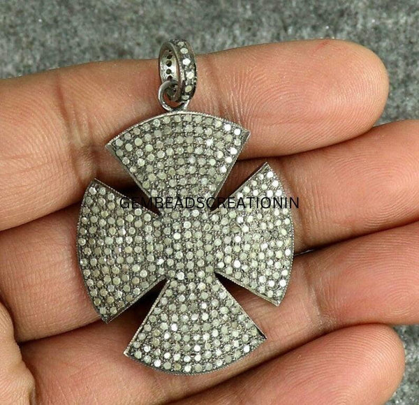 32x48mm Pave Diamond Four Leaf Clover Pendant/Cross Pendant/Diamond Jewelry/Necklace Pendant/Good Luck Pendant/Handmade Jewelry/Gifts