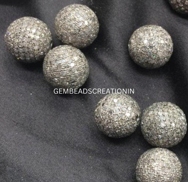 20mm Pave Diamond Round Ball Beads/Diamond Jewelry Findings/Diamond Ball/Round Ball Beads/925 Sterling Silver/Handmade Silver Craft Supplies