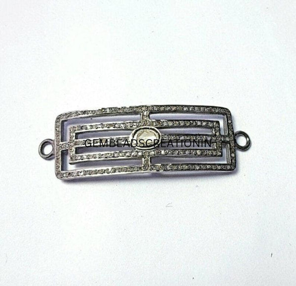 55x20mm Pave Diamond Rosecut Connector 925 Silver Handmade Jewelry/Diamond Charm Connector/Bracelet Connector/Link Connector/Jewelry Finding
