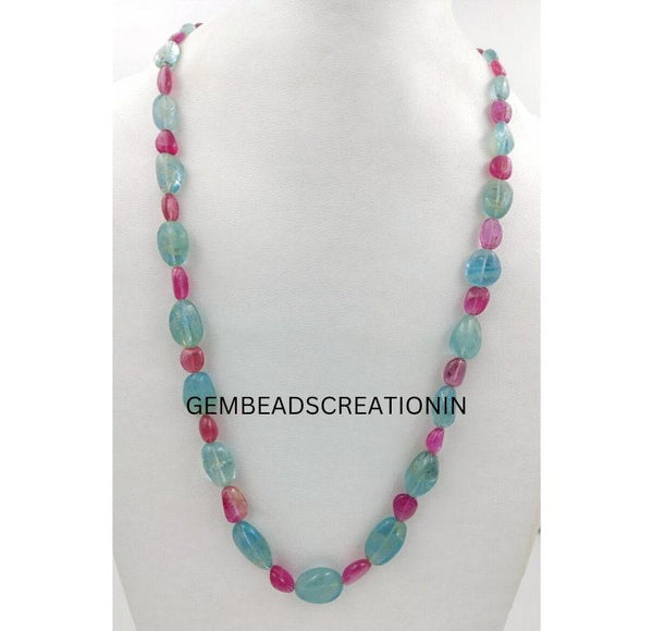 Tourmaline Aquamarine Tumble Beads Necklace/Tourmaline Gemstone Necklace/Precious Beads Jewelry/Handmade Necklace/Aquamarine Necklace