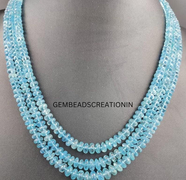 5-10mm Natural Aquamarine Rondelle Necklace/Gemstone Faceted Beads/Layering Beaded Necklace/Statement Handmade Jewelry/Bridesmaid Gifts