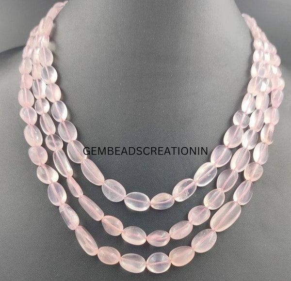 5x8-10.5x20mm Natural Rose Quartz Necklace/Gemstone Beaded Necklace/Tumble Nugget Beads/Layering Handmade Jewelry/Anniversary Gift For Her